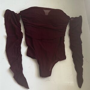 Burgundy Off-Shoulder Corset Bodysuit